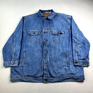 Levis Jean Jacket Adult Medium Blue Denim Overcoat Stone Wash Red Tab Trucker